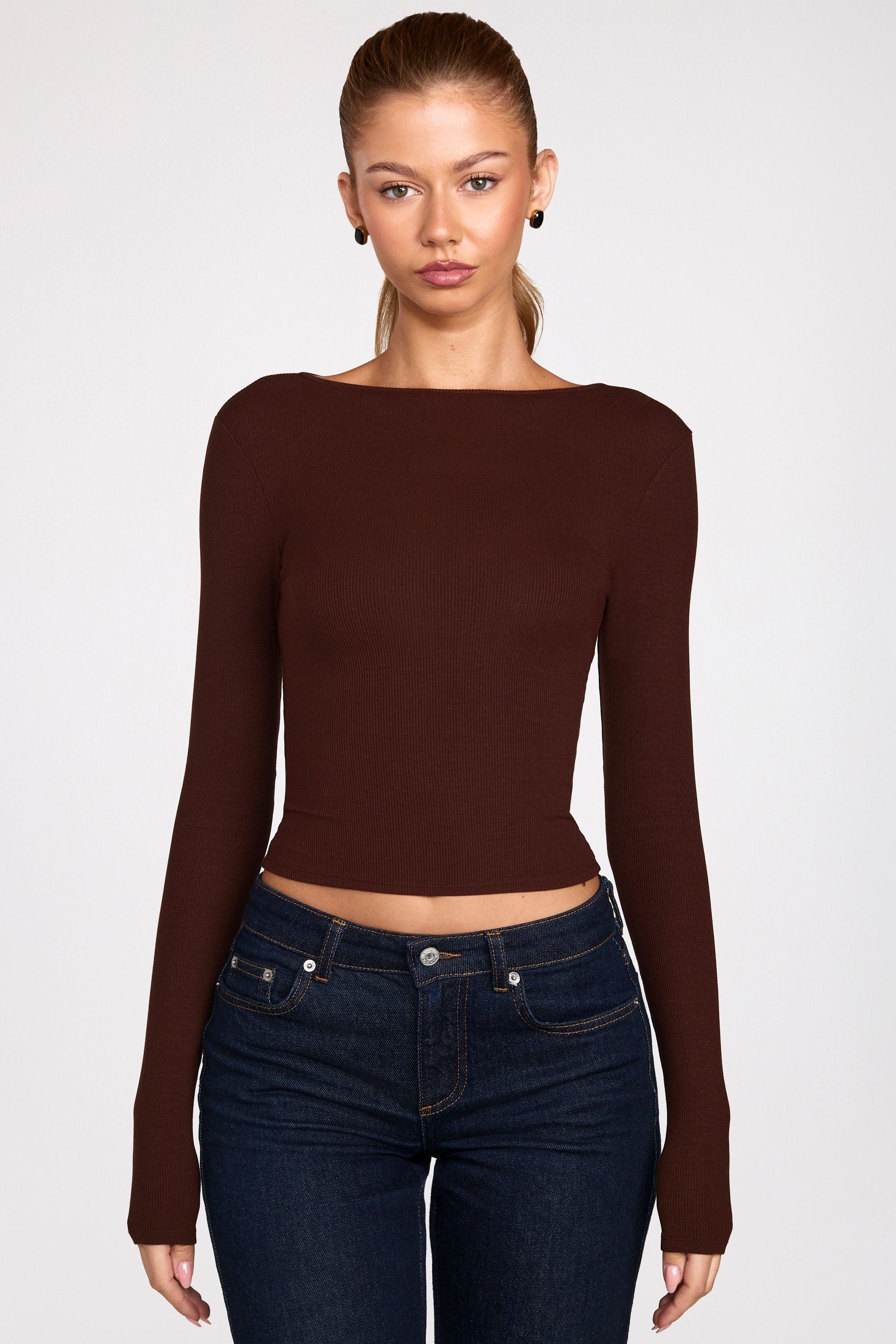 Margaret  Long-Sleeve Top in Chocolate Brown