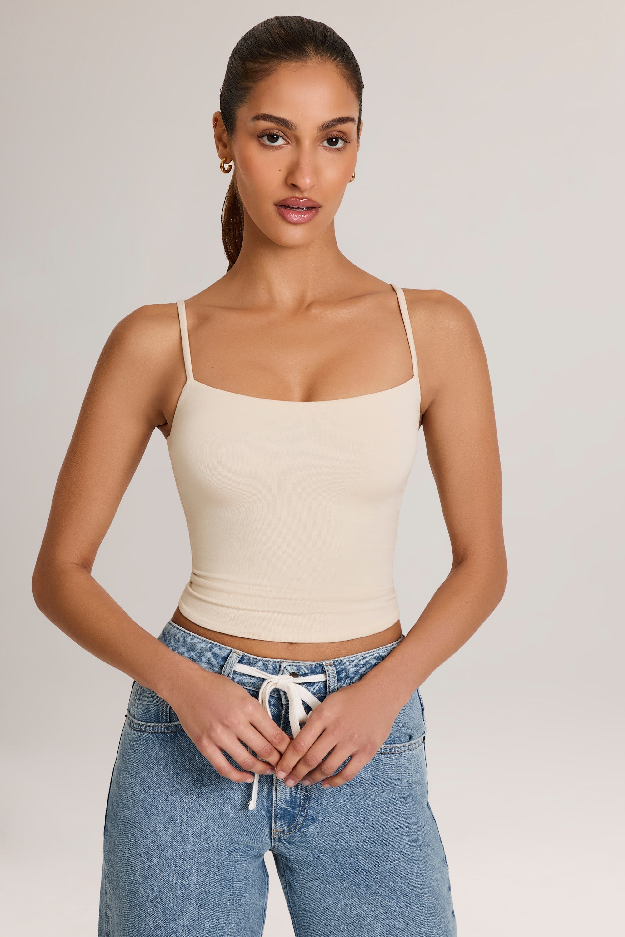 Neck Tank Top in Ivory
